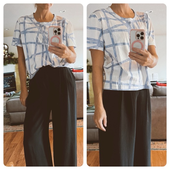 SOLD❤️HERMÈS authentic logo ribbon print boxy tee shirt top - Picture 8 of 8